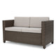 Perie Outdoor Loveseat | Modern Brown Faux Rattan | Gray Polyester