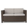 Perie Outdoor Loveseat | Modern Brown Faux Rattan | Gray Polyester