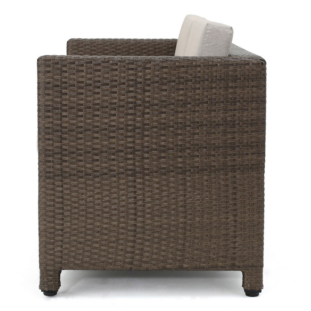 Perie Outdoor Loveseat | Modern Brown Faux Rattan | Gray Polyester