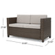 Perie Outdoor Loveseat | Modern Brown Faux Rattan | Gray Polyester