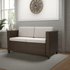Perie Outdoor Loveseat | Modern Brown Faux Rattan | Gray Polyester