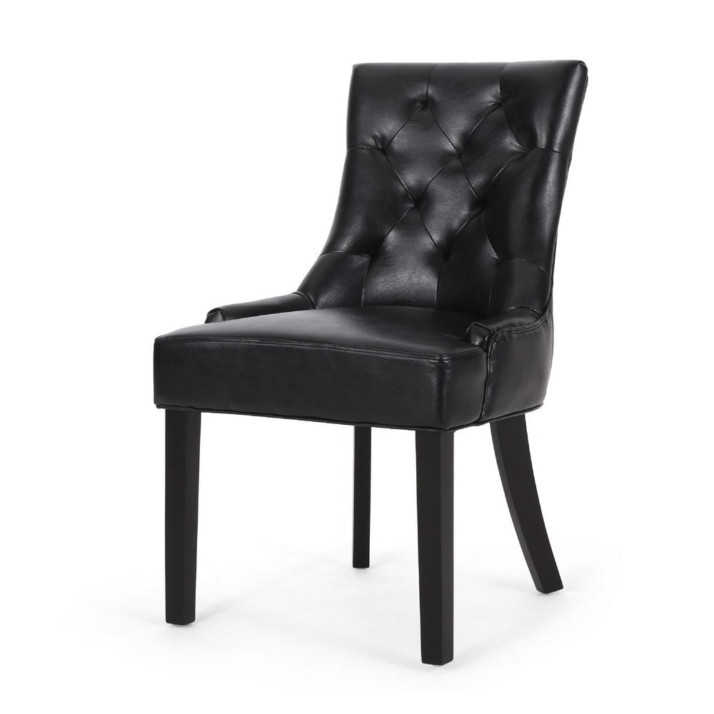Chen Dining Chair Set of 2 | Curved Black Diamond Tufted Faux Leather BM337033