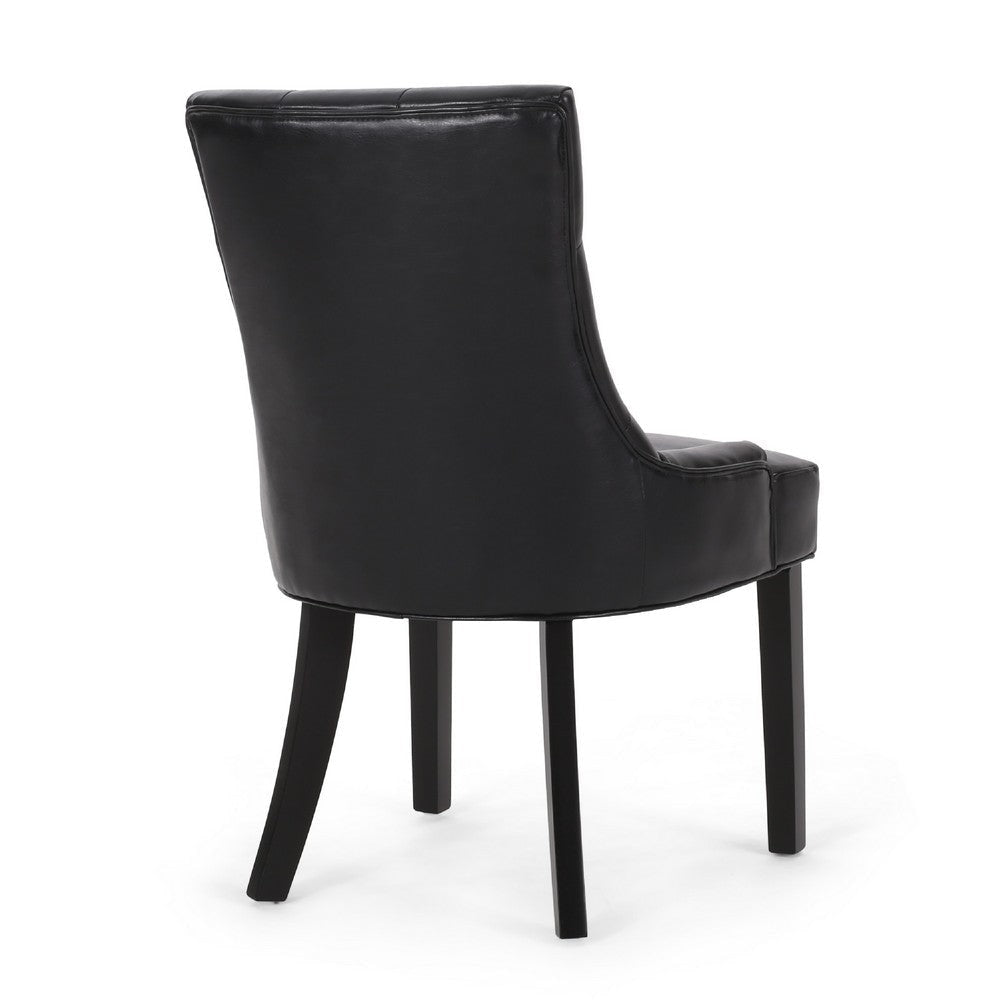 Chen Dining Chair Set of 2 | Curved Black Diamond Tufted Faux Leather BM337033