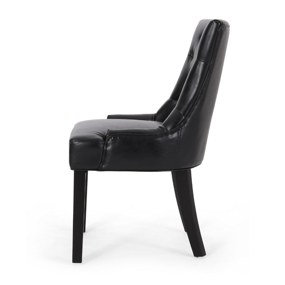 Chen Dining Chair Set of 2 | Curved Black Diamond Tufted Faux Leather