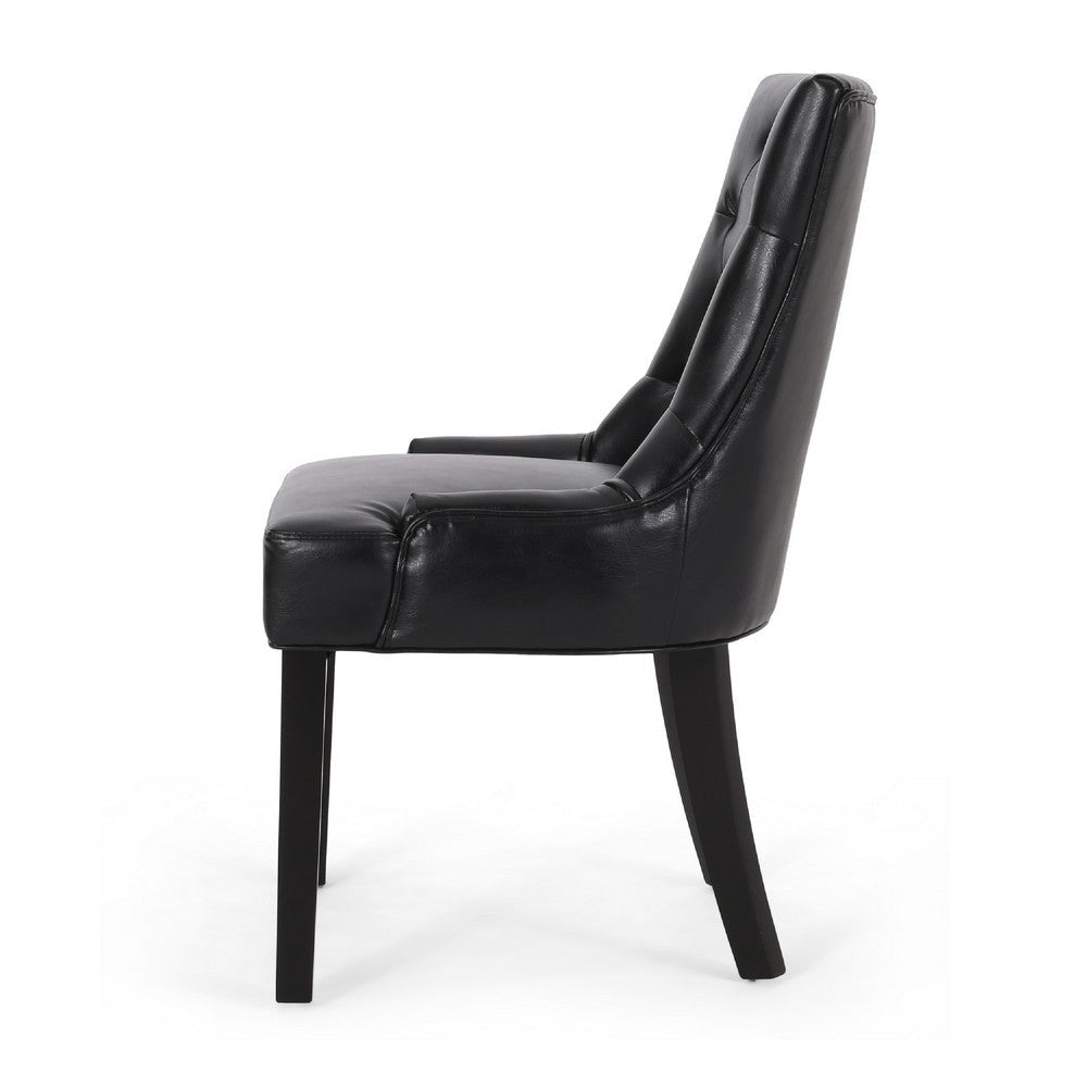 Chen Dining Chair Set of 2 | Curved Black Diamond Tufted Faux Leather BM337033