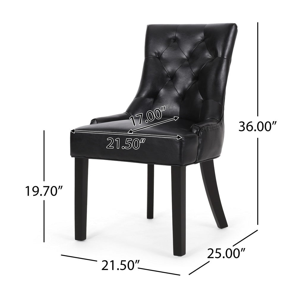 Chen Dining Chair Set of 2 | Curved Black Diamond Tufted Faux Leather BM337033
