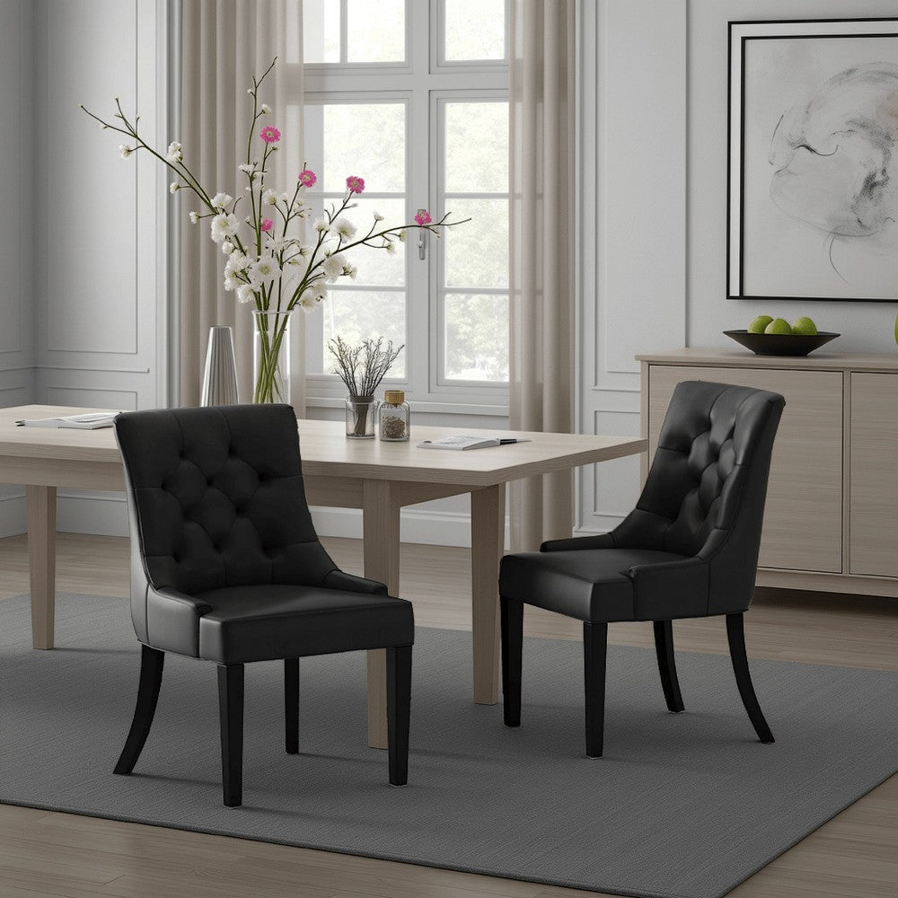 Chen Dining Chair Set of 2 | Curved Black Diamond Tufted Faux Leather