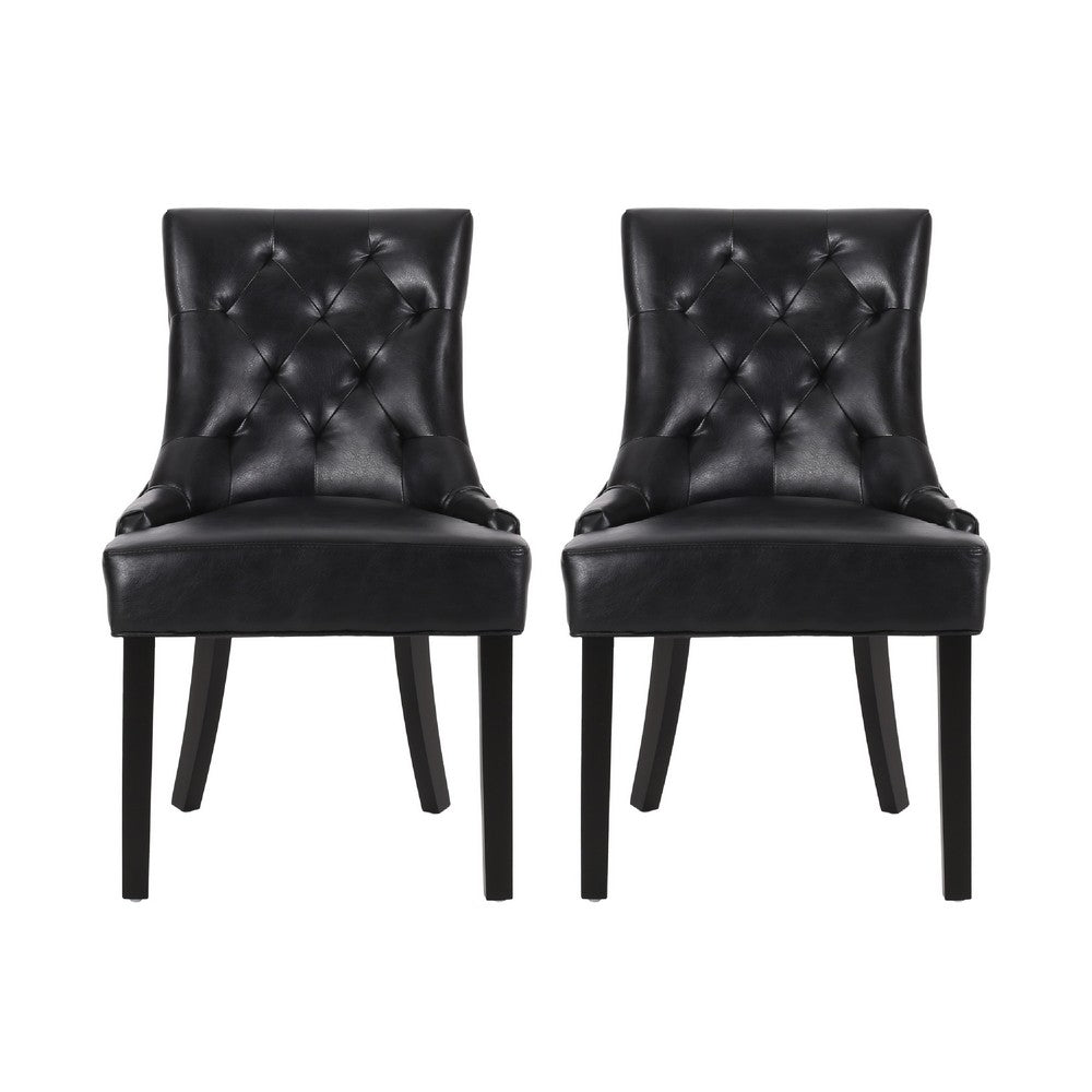 Chen Dining Chair Set of 2 | Curved Black Diamond Tufted Faux Leather