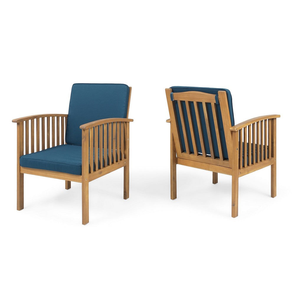 Gerry Outdoor Club Chair Set of 2 | Slatted Design | Brown Wood | Blue