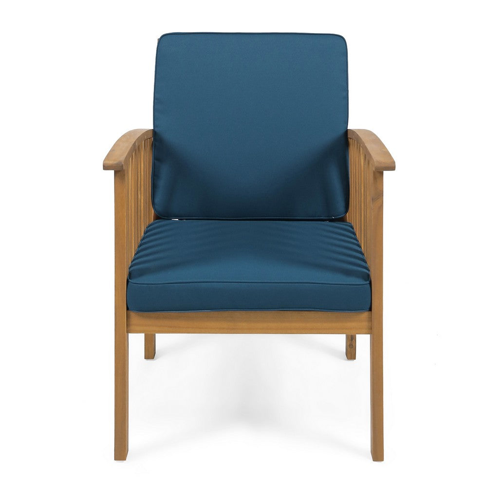 Gerry Outdoor Club Chair Set of 2 | Slatted Design | Brown Wood | Blue
