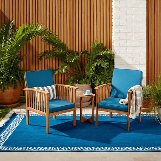 Gerry Outdoor Club Chair Set of 2 | Slatted Design | Brown Wood | Blue