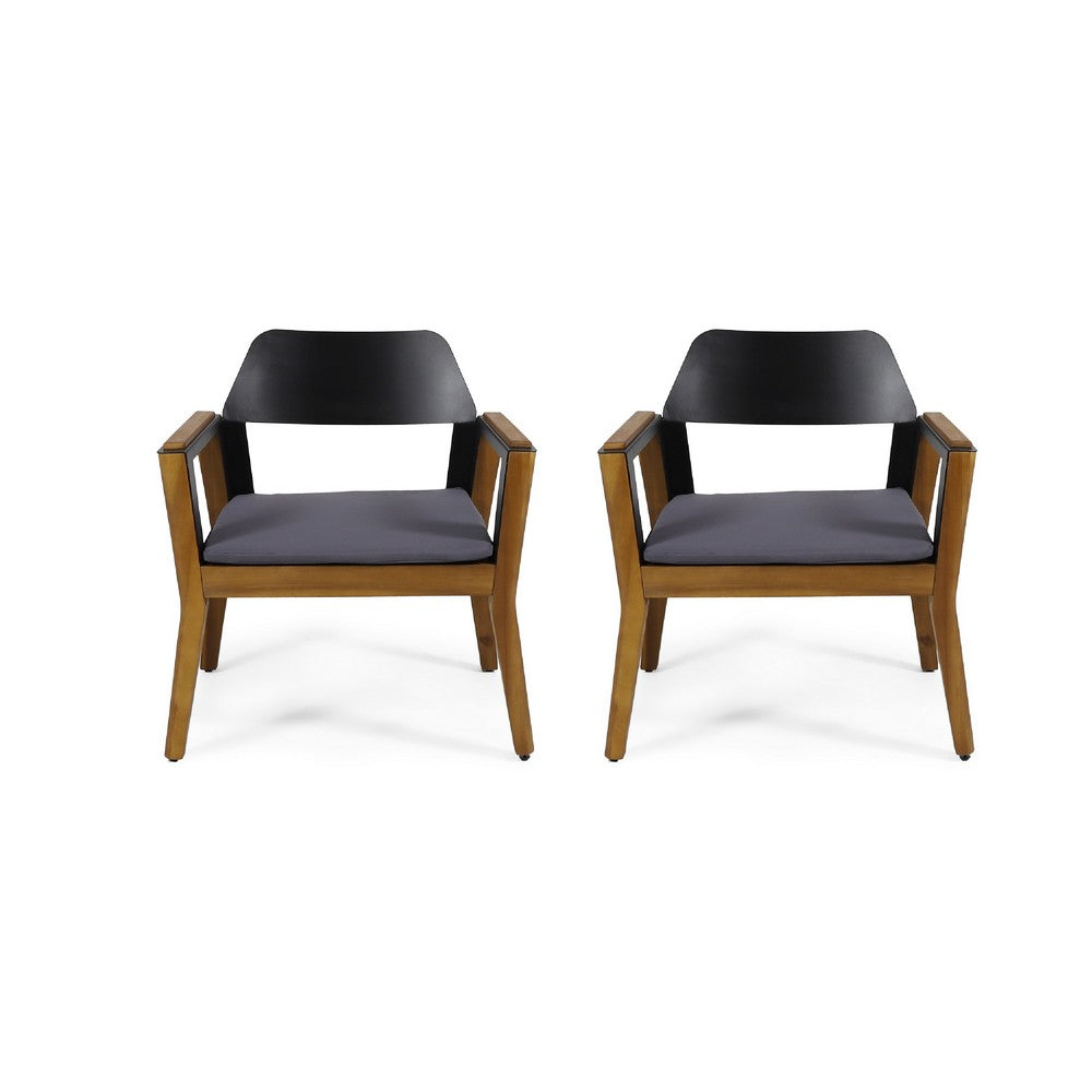 Soyan Outdoor Club Chair Set of 2 | Teak Brown Acacia Wood | Blue
