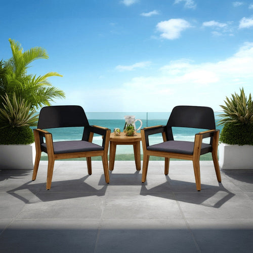 Soyan Outdoor Club Chair Set of 2 | Teak Brown Acacia Wood | Blue