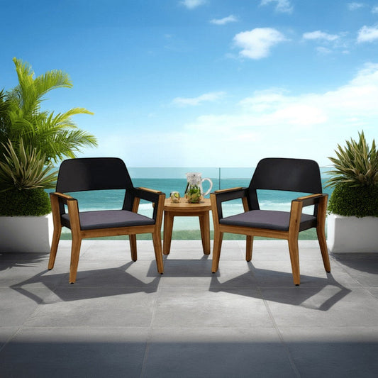 Soyan Outdoor Club Chair Set of 2 | Teak Brown Acacia Wood | Blue