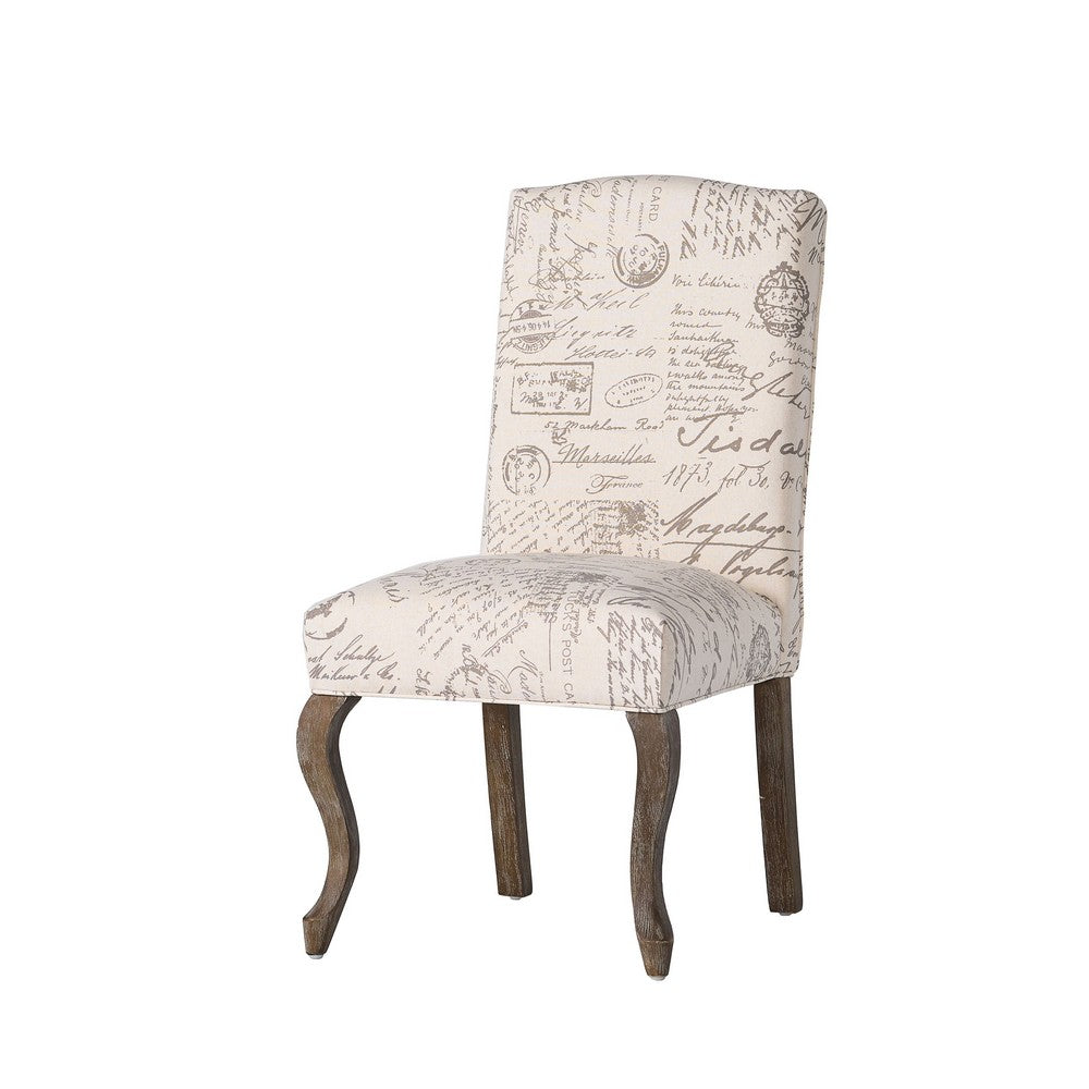 Lynna Dining Chair Set of 2 | Beige Script Pattern Design | Armless