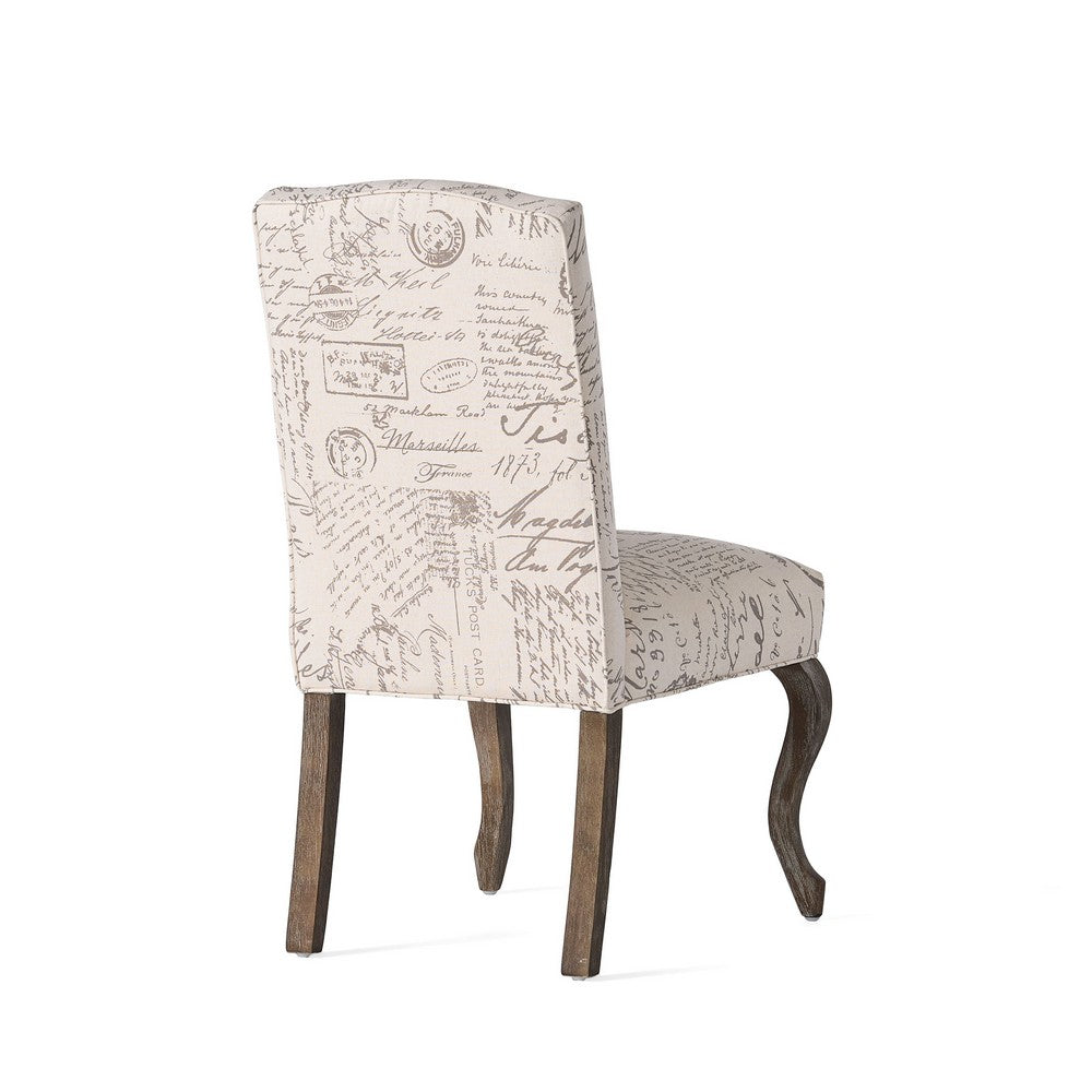 Lynna Dining Chair Set of 2 | Beige Script Pattern Design | Armless