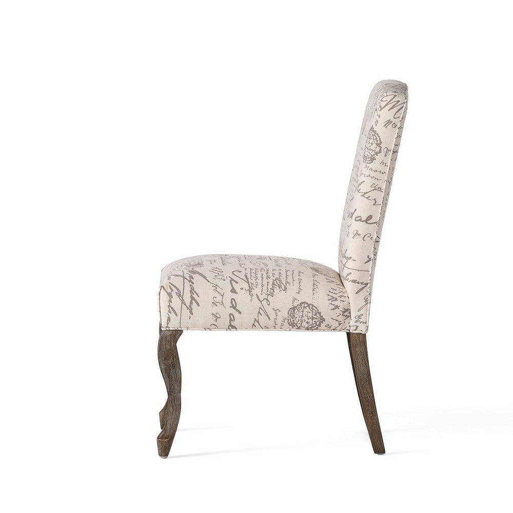 Lynna Dining Chair Set of 2 | Beige Script Pattern Design | Armless