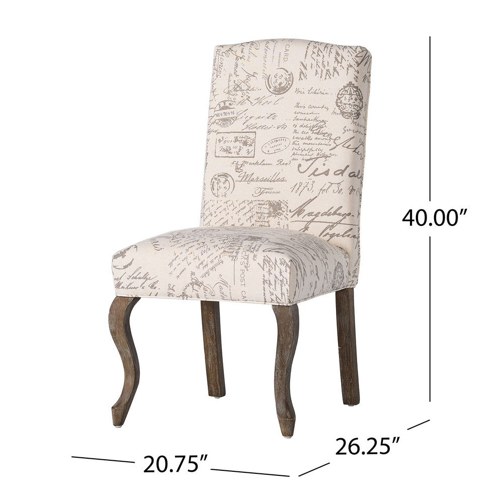 Lynna Dining Chair Set of 2 | Beige Script Pattern Design | Armless