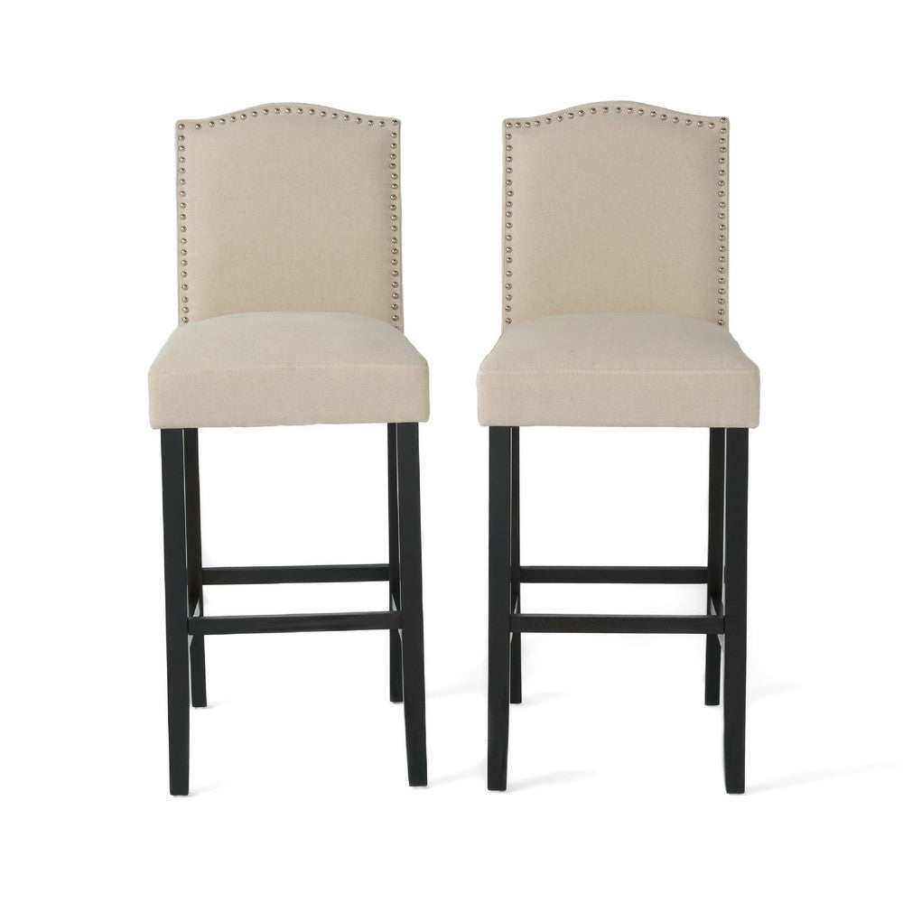 Marky Barstool Chair Set of 2 | Arched Back and Footrest | Soft Beige