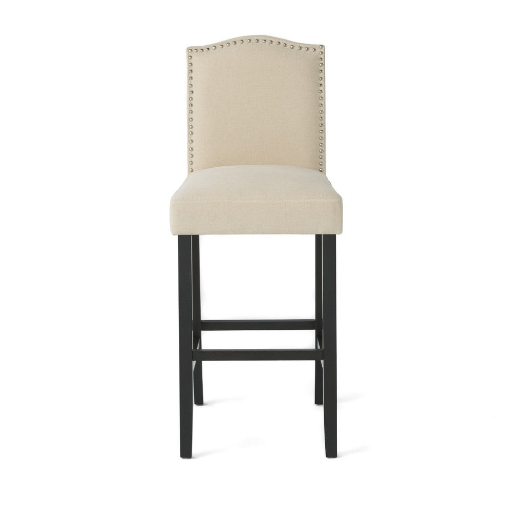Marky Barstool Chair Set of 2 | Arched Back and Footrest | Soft Beige
