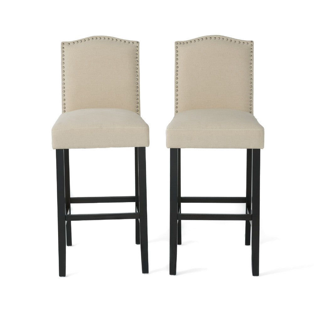 Marky Barstool Chair Set of 2 | Arched Back and Footrest | Soft Beige