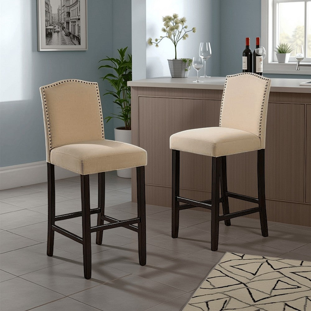 Marky Barstool Chair Set of 2 | Arched Back and Footrest | Soft Beige
