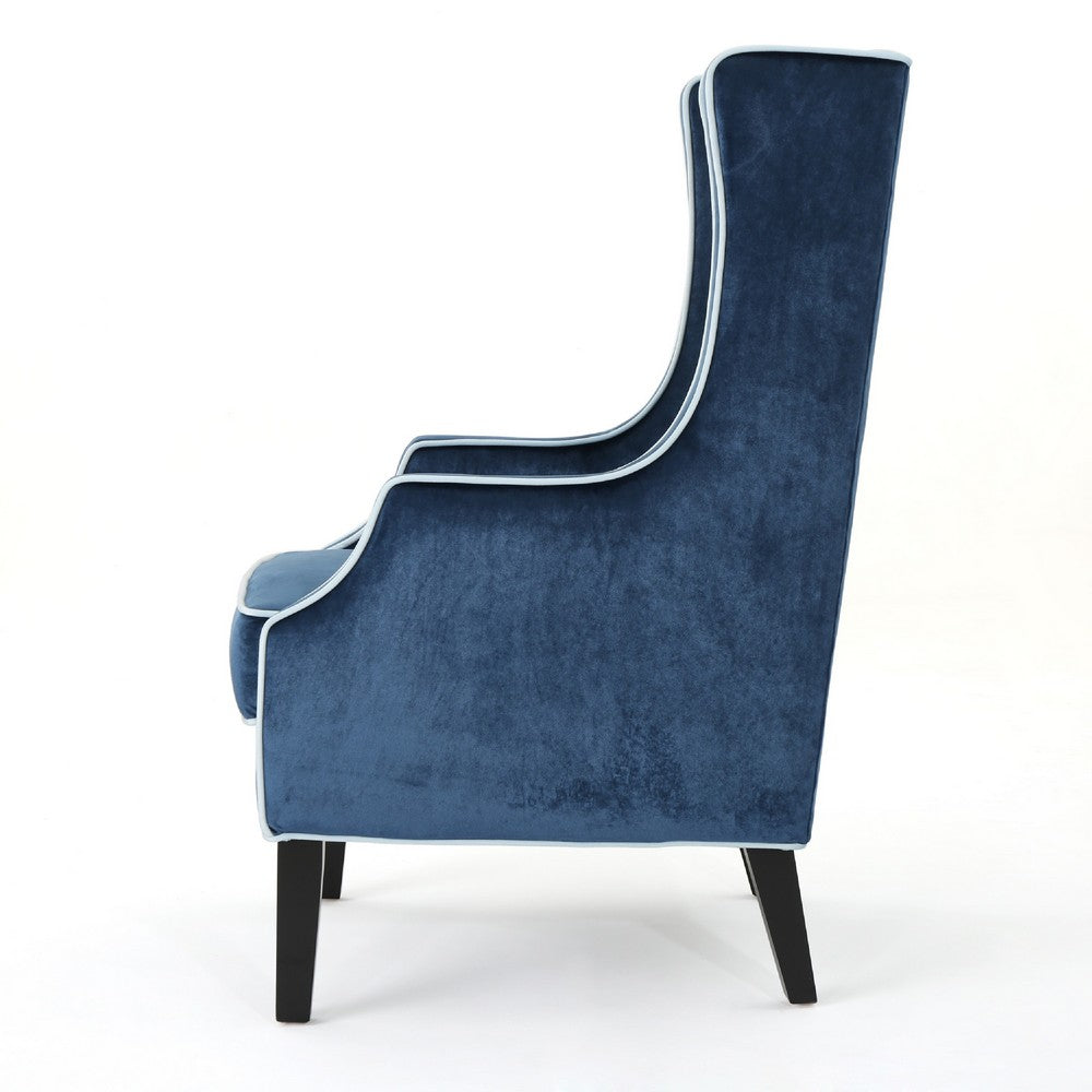 Vendy Club Armchair | High Wing Backrest, Rubberwood Legs, Blue Velvet