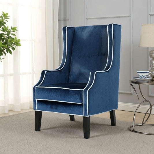Vendy Club Armchair | High Wing Backrest, Rubberwood Legs, Blue Velvet