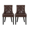 Chen Dining Chair Set of 2 | Curved Brown Diamond Tufted Faux Leather