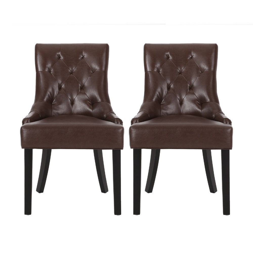 Chen Dining Chair Set of 2 | Curved Brown Diamond Tufted Faux Leather