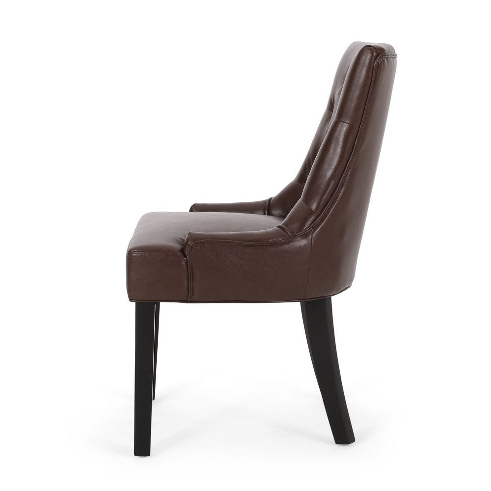 Chen Dining Chair Set of 2 | Curved Brown Diamond Tufted Faux Leather