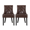 Chen Dining Chair Set of 2 | Curved Brown Diamond Tufted Faux Leather