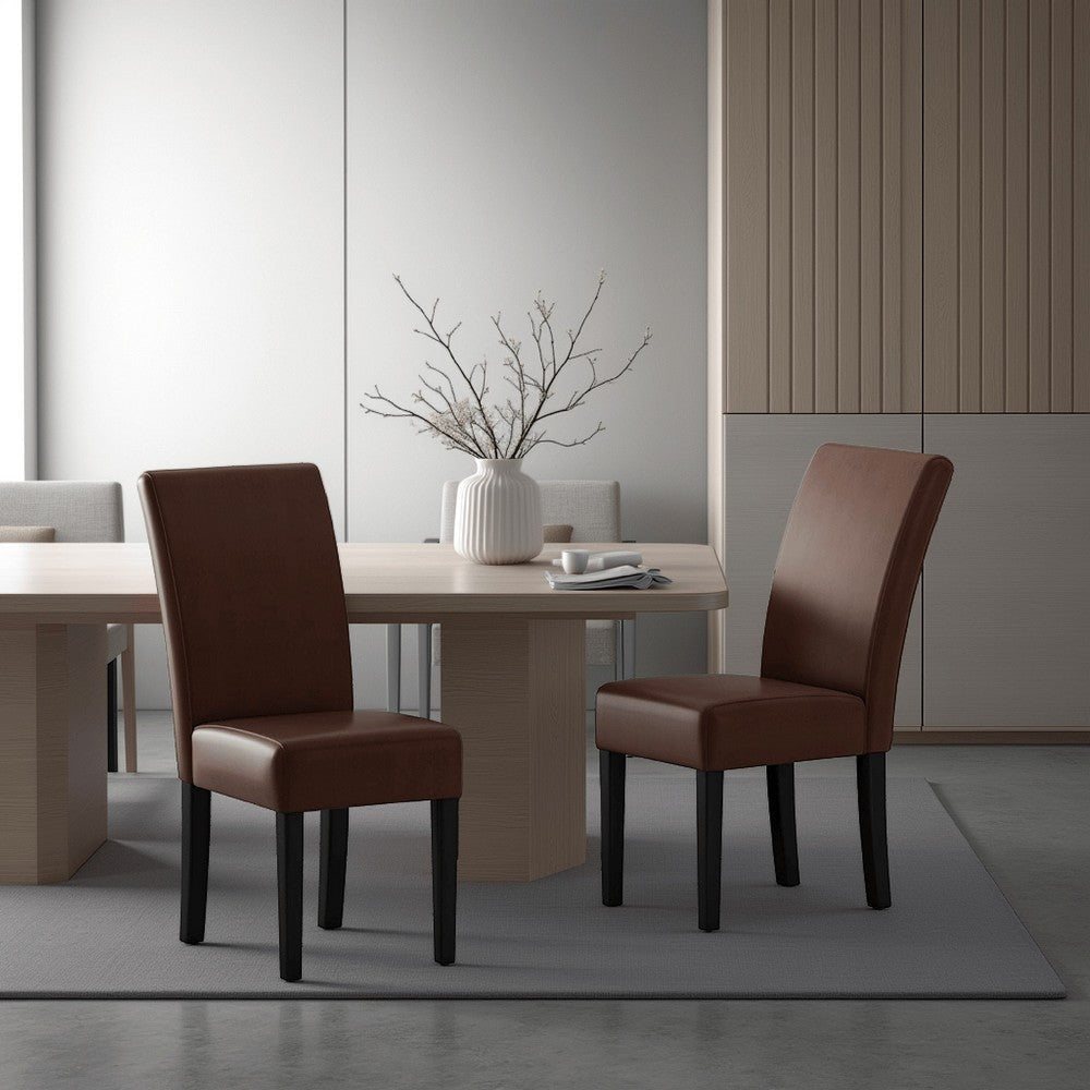 Serie Dining Chair Set of 2 | Rubberwood | Dark Brown Faux Leather