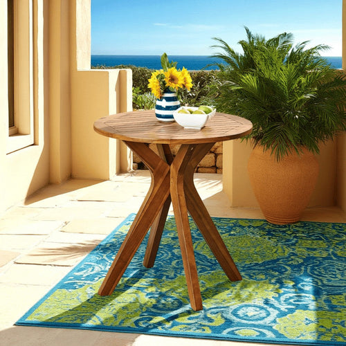 Ambre Outdoor Bistro Table | 30" Slatted Round Top | Teak Brown Wood