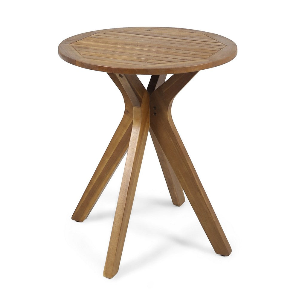 Ambre Outdoor Bistro Table | 30" Slatted Round Top | Teak Brown Wood