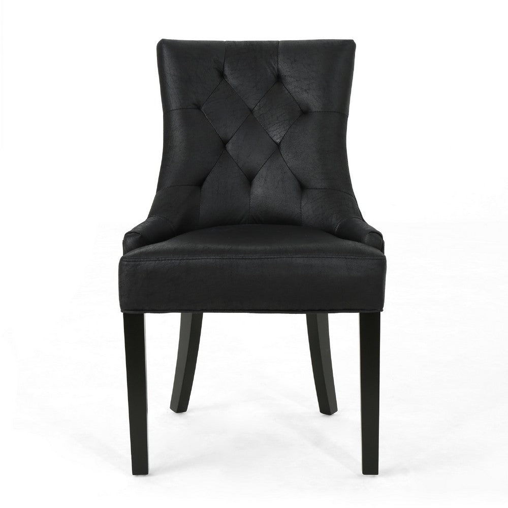 Chen Dining Chair Set of 2 | Curved | Black Diamond Tuft Microfiber