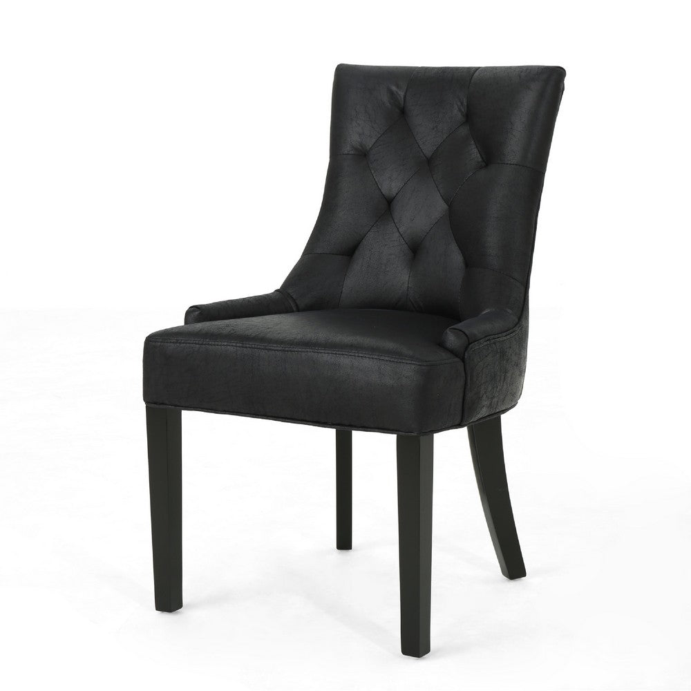Chen Dining Chair Set of 2 | Curved | Black Diamond Tuft Microfiber