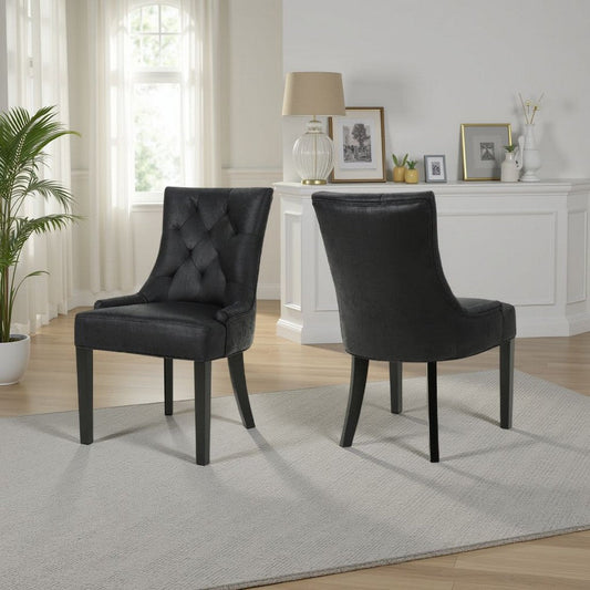 Chen Dining Chair Set of 2 | Curved | Black Diamond Tuft Microfiber