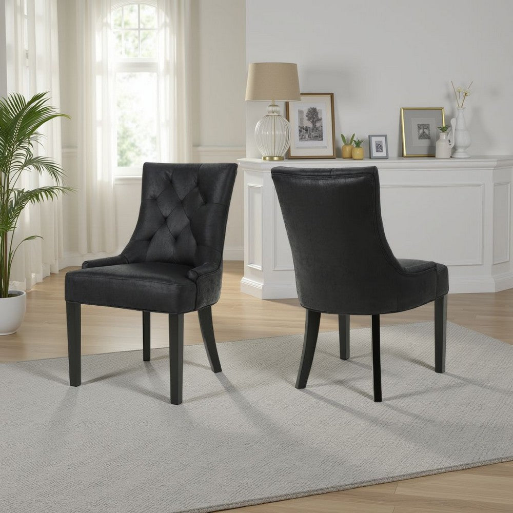 Chen Dining Chair Set of 2 | Curved | Black Diamond Tuft Microfiber