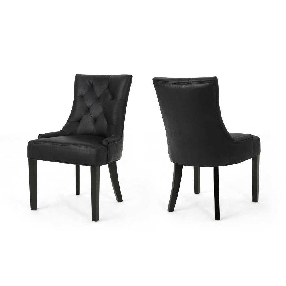 Chen Dining Chair Set of 2 | Curved | Black Diamond Tuft Microfiber