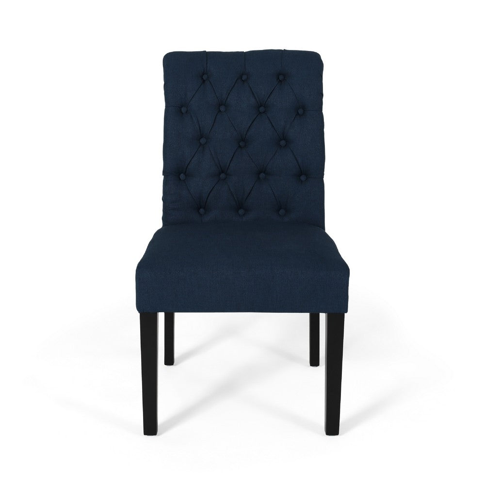 Mein Dining Chair Set of 2 | Rolled Top Button Tufted | Blue Polyester