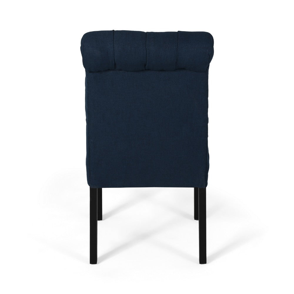Mein Dining Chair Set of 2 | Rolled Top Button Tufted | Blue Polyester