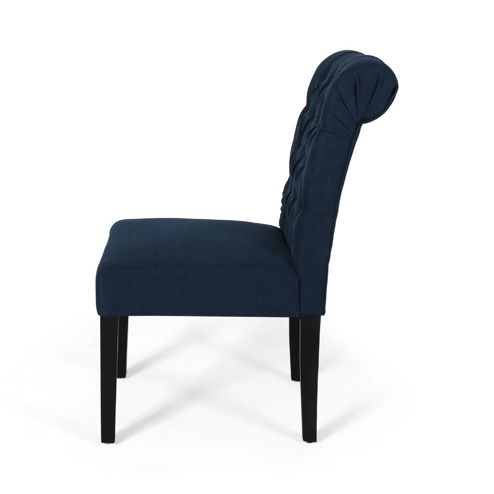 Mein Dining Chair Set of 2 | Rolled Top Button Tufted | Blue Polyester