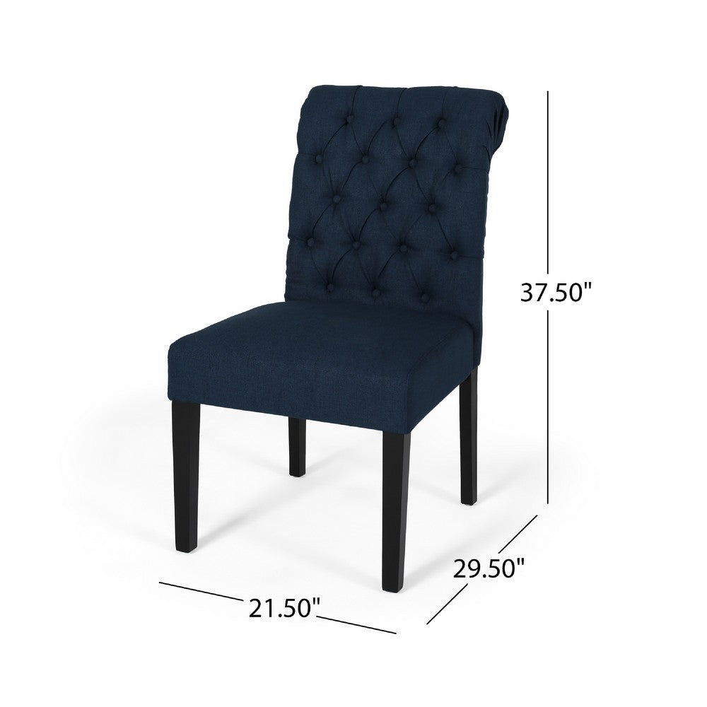 Mein Dining Chair Set of 2 | Rolled Top Button Tufted | Blue Polyester