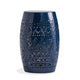Glena Side End Table | Barrel Shape Lace Cut Design | Blue Iron 12’’ BM337062