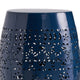 Glena Side End Table | Barrel Shape Lace Cut Design | Blue Iron 12’’ BM337062