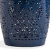 Glena Side End Table | Barrel Shape Lace Cut Design | Blue Iron 12’’ BM337062
