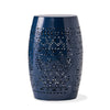 Glena Side End Table | Barrel Shape Lace Cut Design | Blue Iron 12"