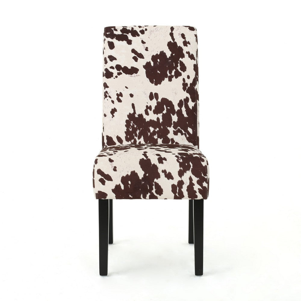 Serie Dining Chair Set of 2 | Rubberwood Cowhide Pattern Beige Velvet