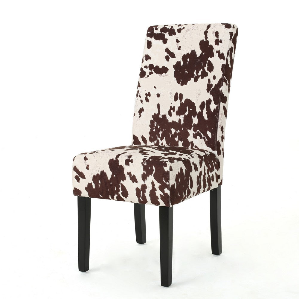 Serie Dining Chair Set of 2 | Rubberwood Cowhide Pattern Beige Velvet